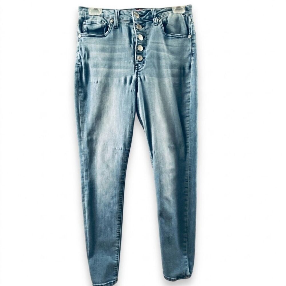 HH Los Angeles Jeans Womens 28x28 Medium Wash Distressed Stretch Button Fly Slim